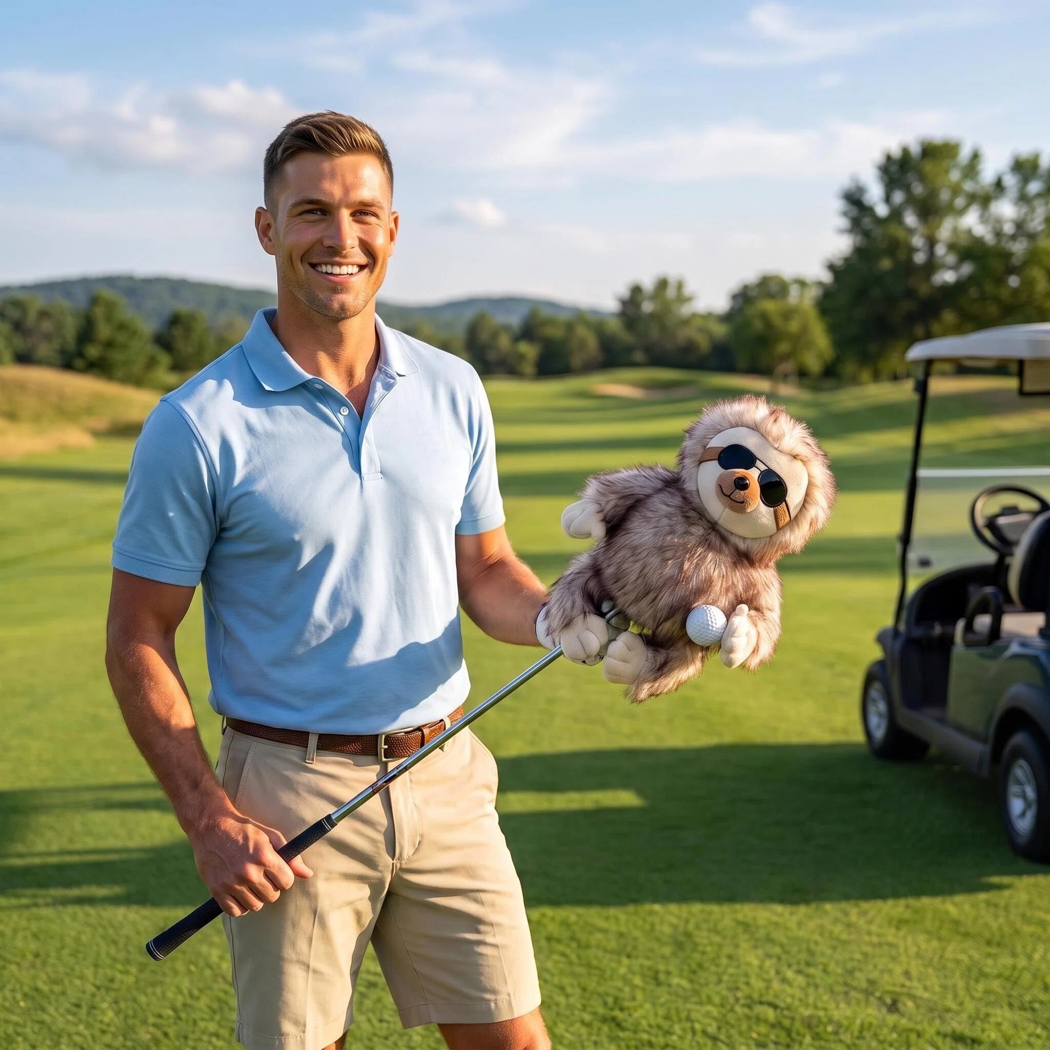Luxury Sloth Golf Club Cover – Premium Plush Headcover for Driver Fairway Wood & Hybrid Clubs
